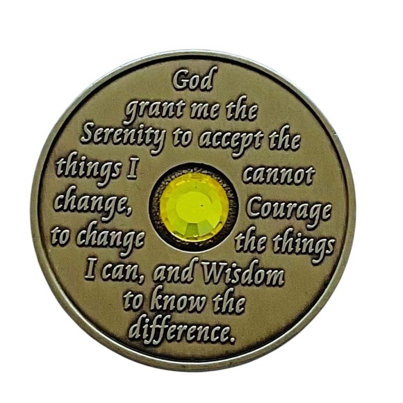 9 Month AA Medallion Alcoholics Anonymous Sobriety Coin BLING Yellow Bronze NEW - Picture 2 of 2